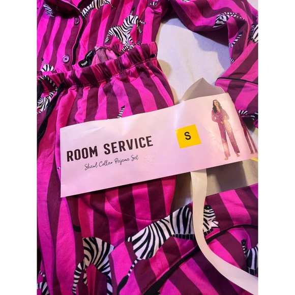 Room Service Women's 2-Piece Shawl Collar Pajama Set, Pink Zebra Stripe, Size S - Picture 2 of 5